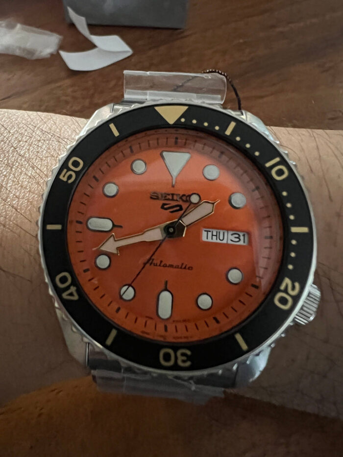 Seiko 5 Sports Automatic Orange Dial Silver Steel Strap Watch For Men - SRPD59K1 - Image 4